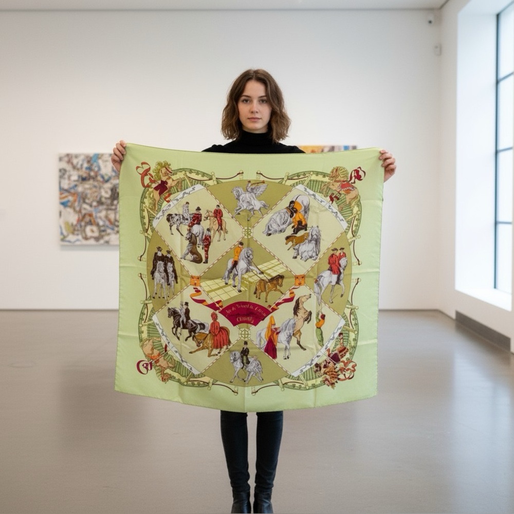 Hermes Silk Square Scarf "Musee Vivant du Cheval" by Hubert de Watrigant (90cm)